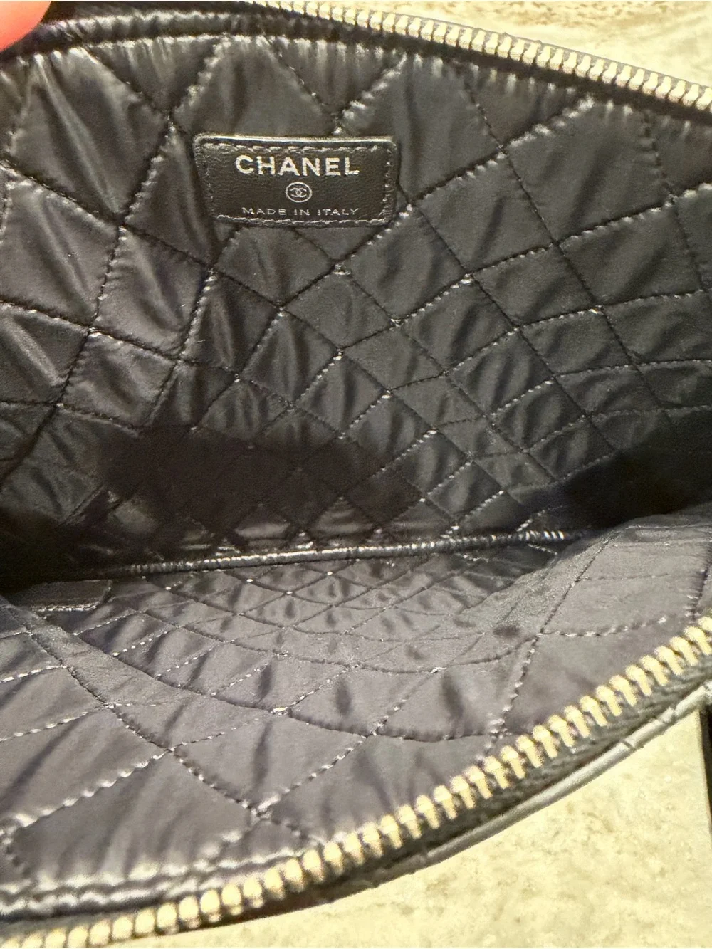 CHANEL Classic O-Case Quilted Pouch Black Lambskin Silver HW - Full Set